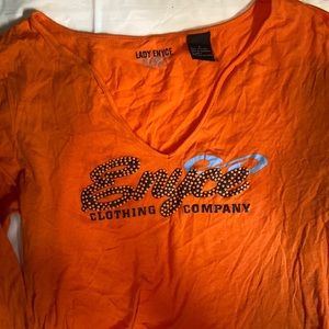 ENYCE ORANGE LONG SLEEVE TISSUE T-SHIRT — SIZE LARGE (RUNS SMALL)